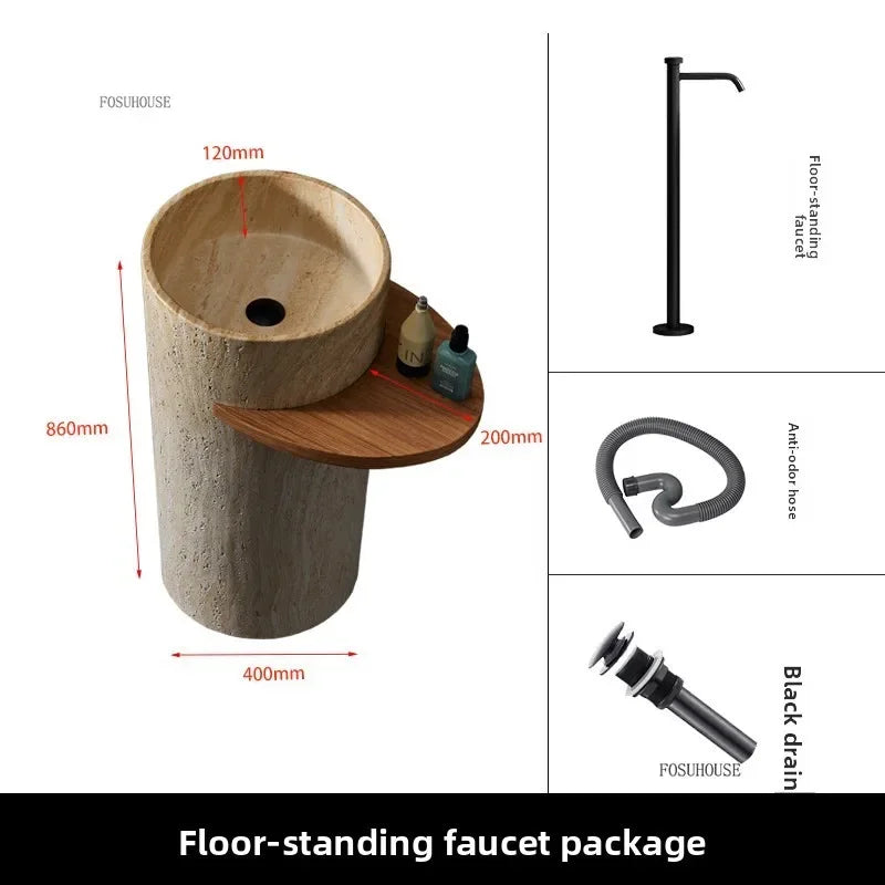 Natural Travertine Bathroom Sinks European Outdoor Pedestal Basin Household Floor-standing Washbasin Nordic Bathroom Accessories