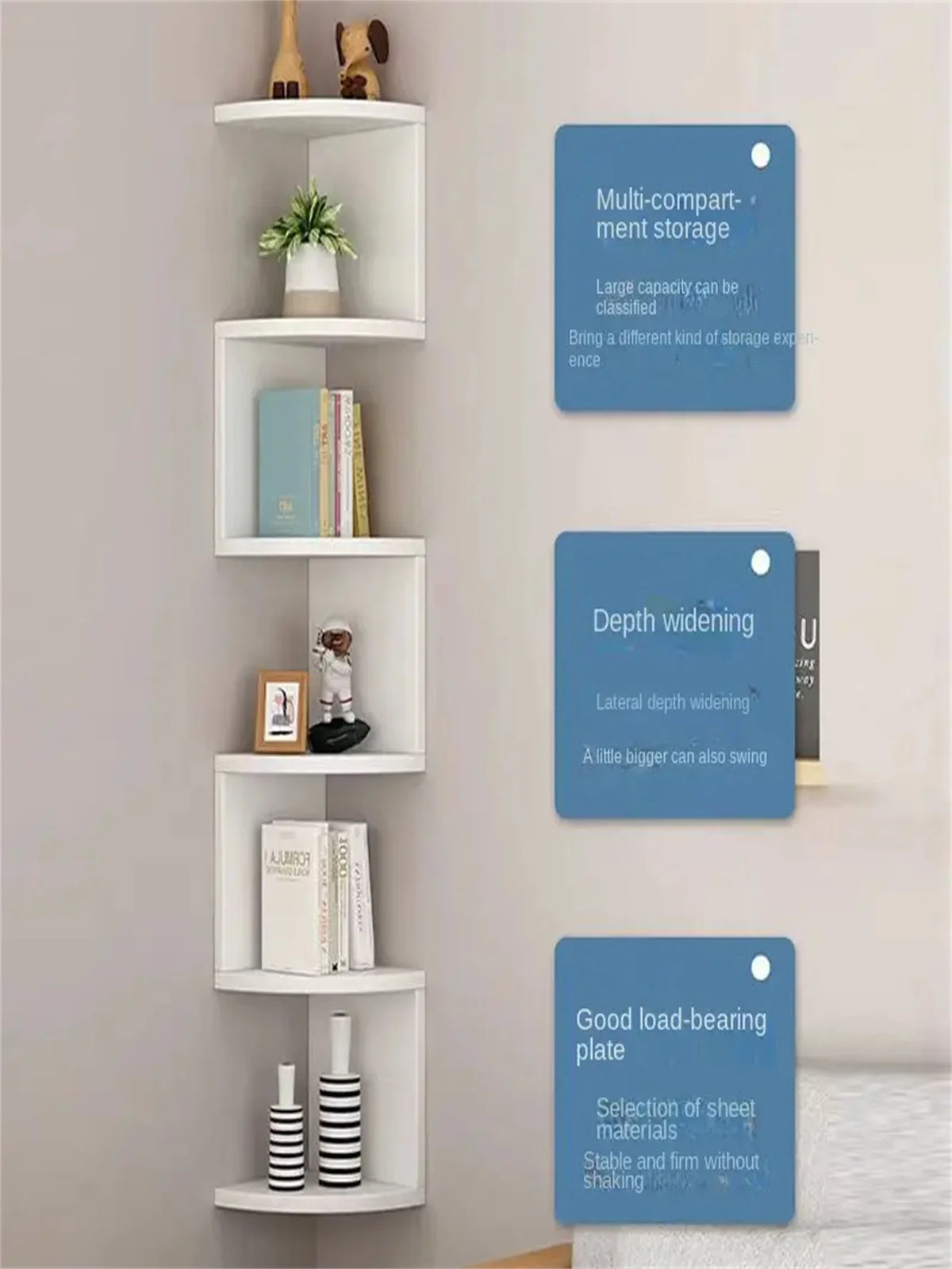 5-Tier Corner Floating Shelf Unit, Wall-Mounted Plastic Storage Rack, Space-Saving Triangular Design, Suitable for Living Room, Bedroom, Bathroom, Bathroom Decor and Accessories, Practical Storage Shelf