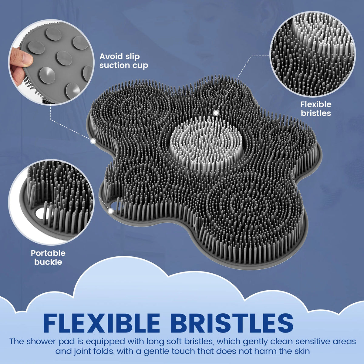 Silicone Foot Scrubber Exfoliating Shower Massage Scraper Non-slip Wash Foot Pad Massage Shower Mat with Sucker Bathing Tool