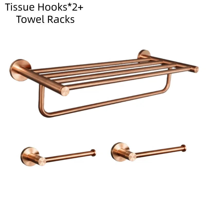 Brushed Rose Gold Bathroom Accessories Set Towel Rack, Tissue Rack, Soap Dish, Toilet Brush, Towel Rack Stainless Steel Hardware