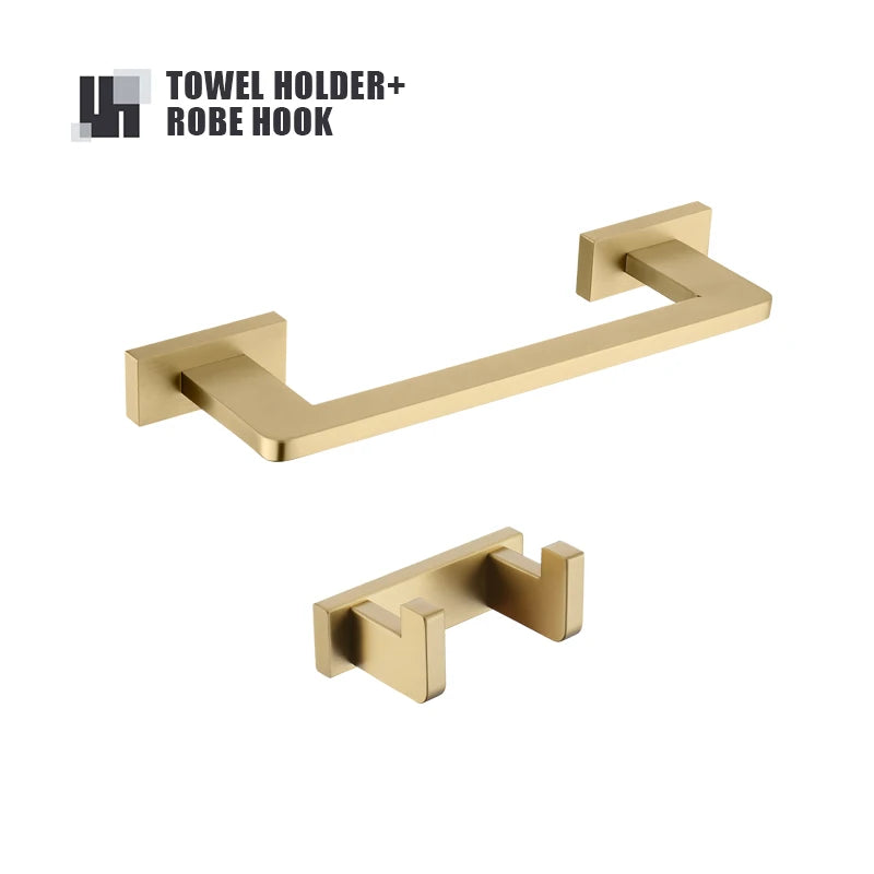 Brushed Gold Bathroom Accessories Set Toilet Brush Holder Toilet Paper Holder Towel Bar Rail Rack Hanger Hook Soap Dish Hardware
