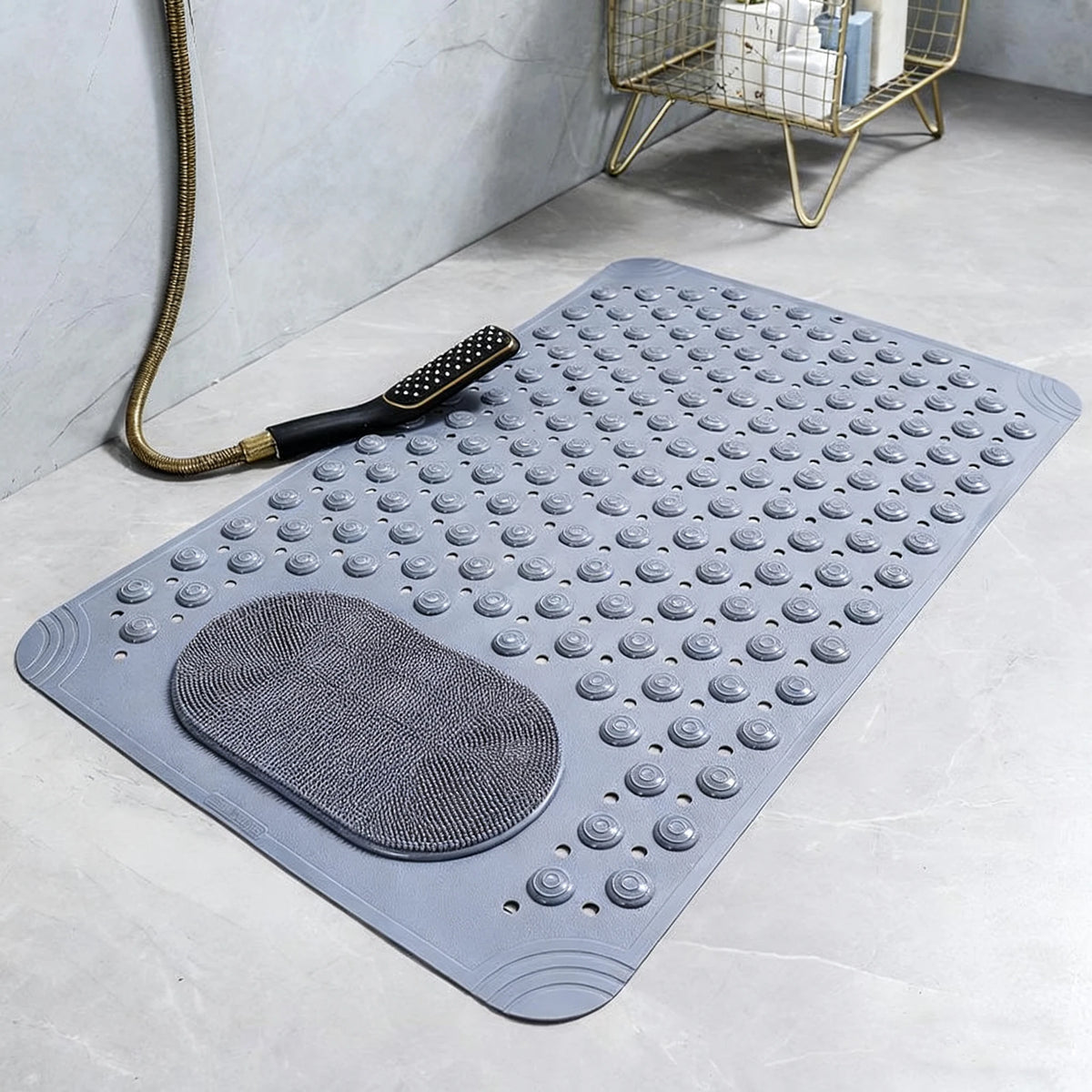 Non-Slip Bath Mat with Massage Feature Oblong Shower Floor Rug Non-Textile Water Absorbent Bathroom Mat with Suction Cups