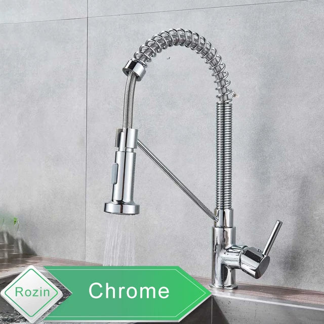 Rozin Matte Black Kitchen Faucet Deck Mounted Mixer Tap 360 Degree Rotation Stream Sprayer Nozzle Kitchen Sink Hot Cold Taps