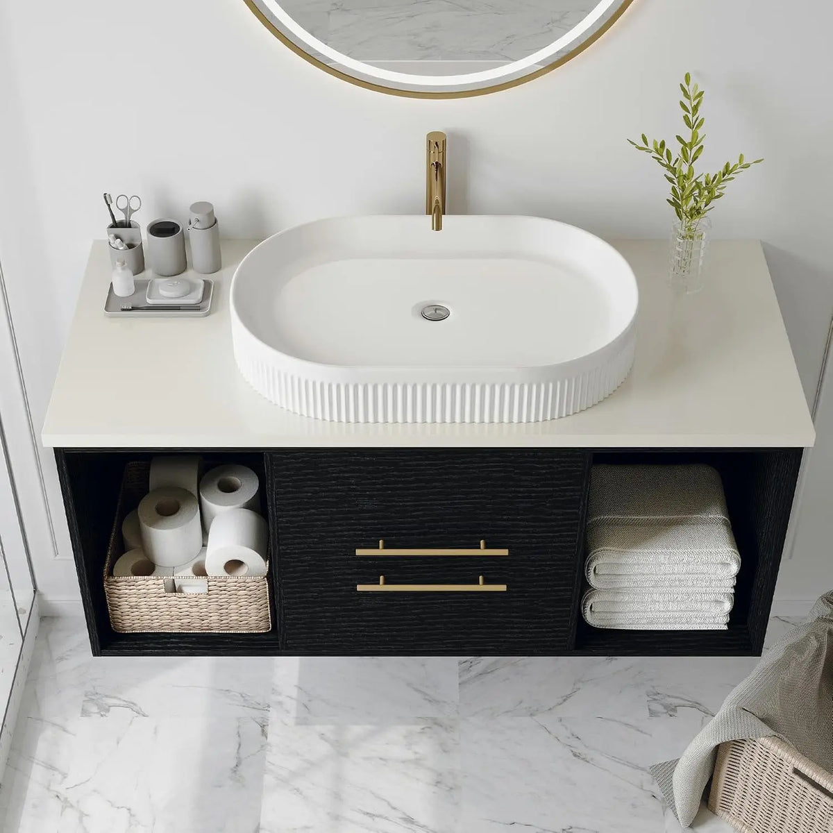 40" Modern Floating Bathroom Vanity with Premium AAA Grade Ceramic Sink, Wall-Mounted Solid Wood Cabinet, 2 Drawers,