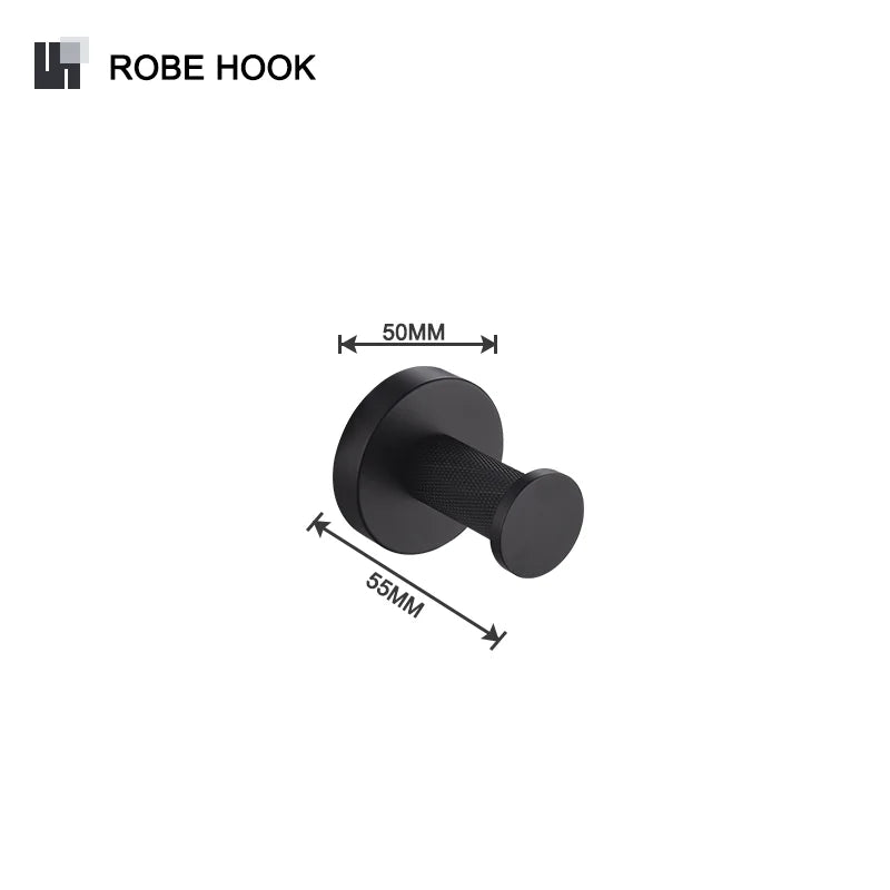 Matt Black Wall-mounted Elegant Bathroom Set Paper Towel Stick Toilet Bathrobe Hook Double Cup Holder Double Soap Dispenser