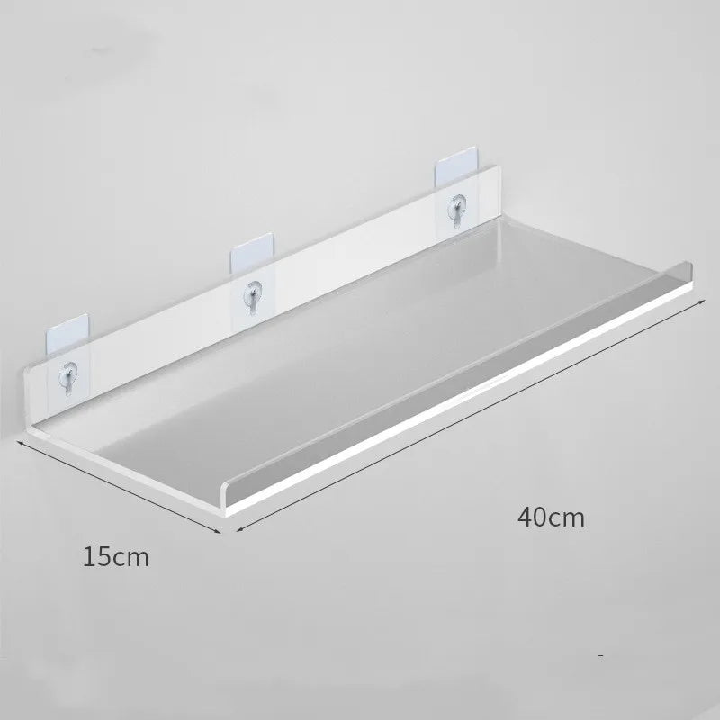 1pc Clear Acrylic Storage Rack Wall Mounted Book Floating Shelf Makeup Display Stand Holder Bathroom Kitchen Organizer