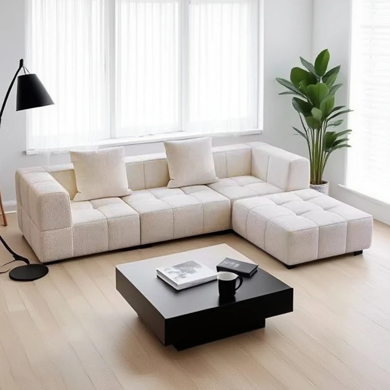 Living Room Compressed Vacuum Sofas Modern Small Apartment Fabric Living Room Sofa Cream Style Marshmallow Sofa Free Combination