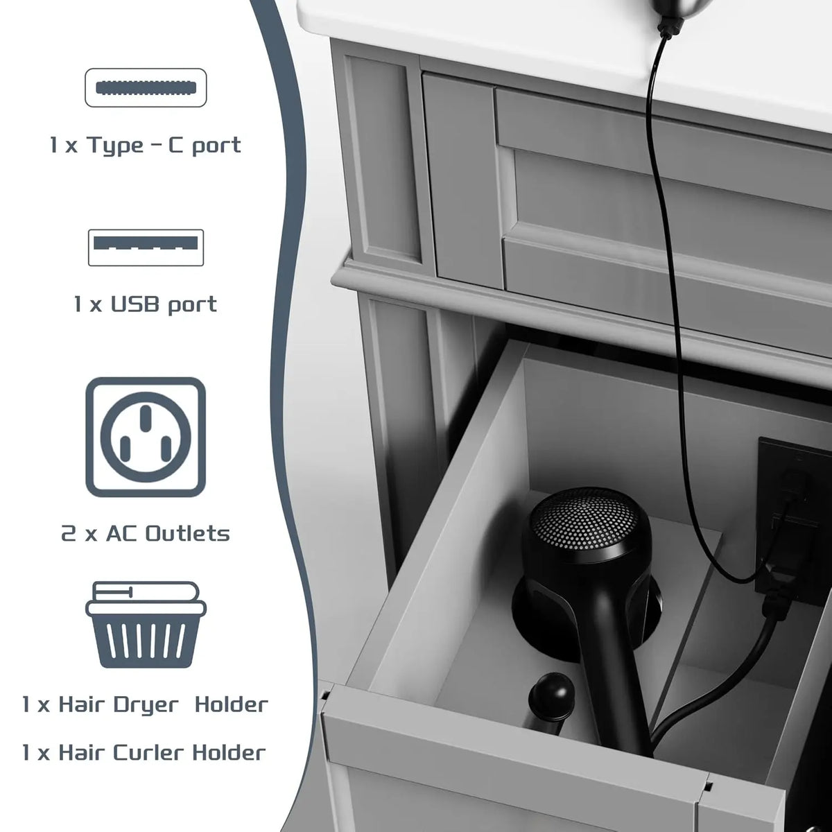 36" Bathroom Vanity with Sink, Solid Wood Frame Modern Bathroom Vanity, Bathroom Single Sink Cabinet with Charging,