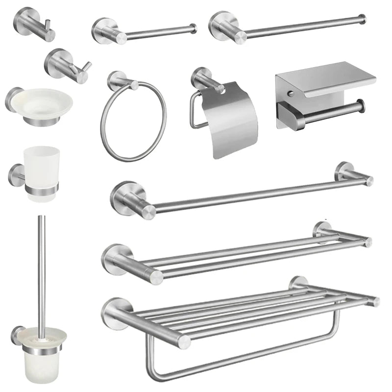 Brushed Nickel Bathroom Accessories Towel Bar Bath Robe Hook Brass Knurled Bathroom Hardware Set Shelf for Towels Paper Tissue
