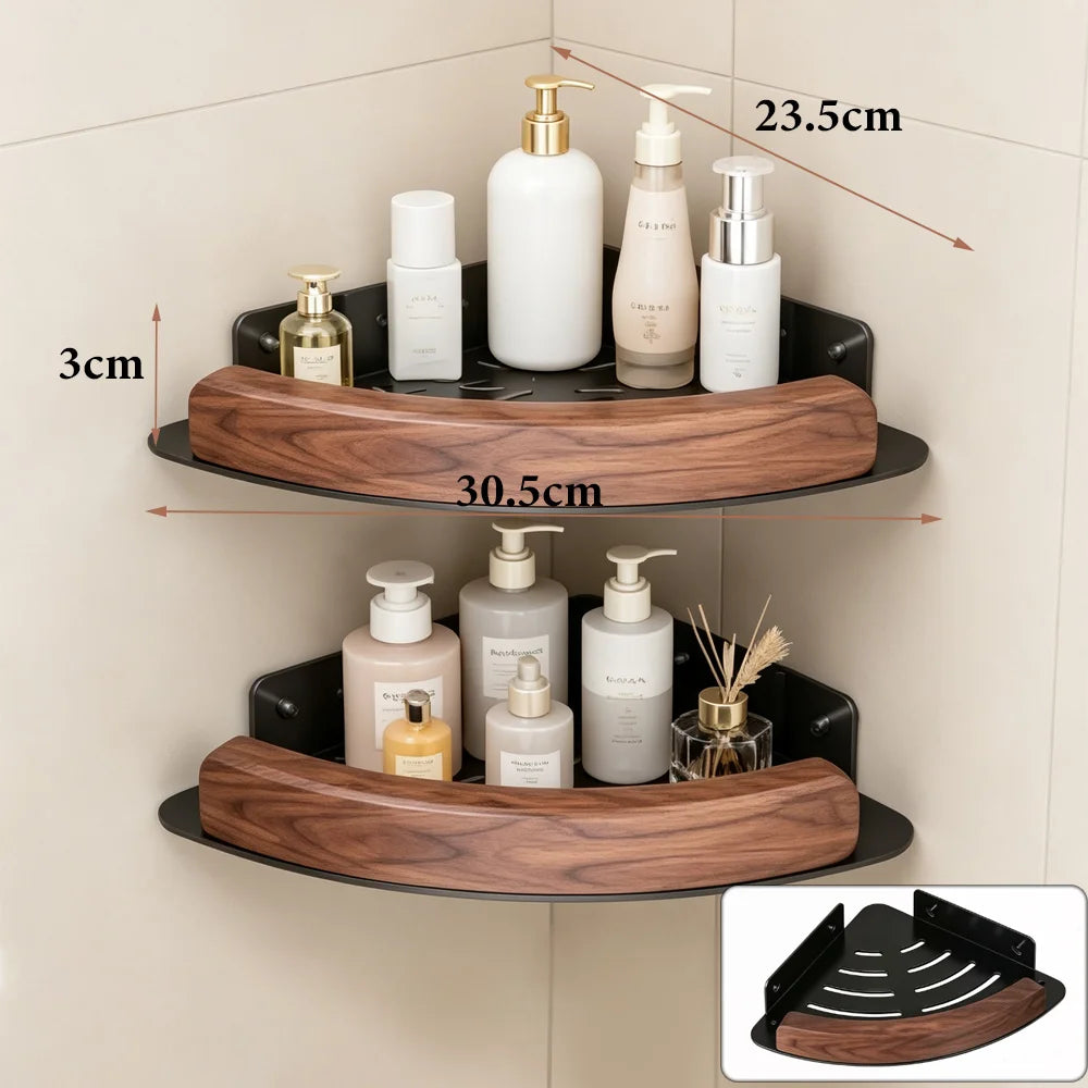 Walnut Wood Bathroom Accessories Set Wall Mounted Towel Rack Shelf Toilet Paper Holder Bathroom Hardware Kit Shower Organizer