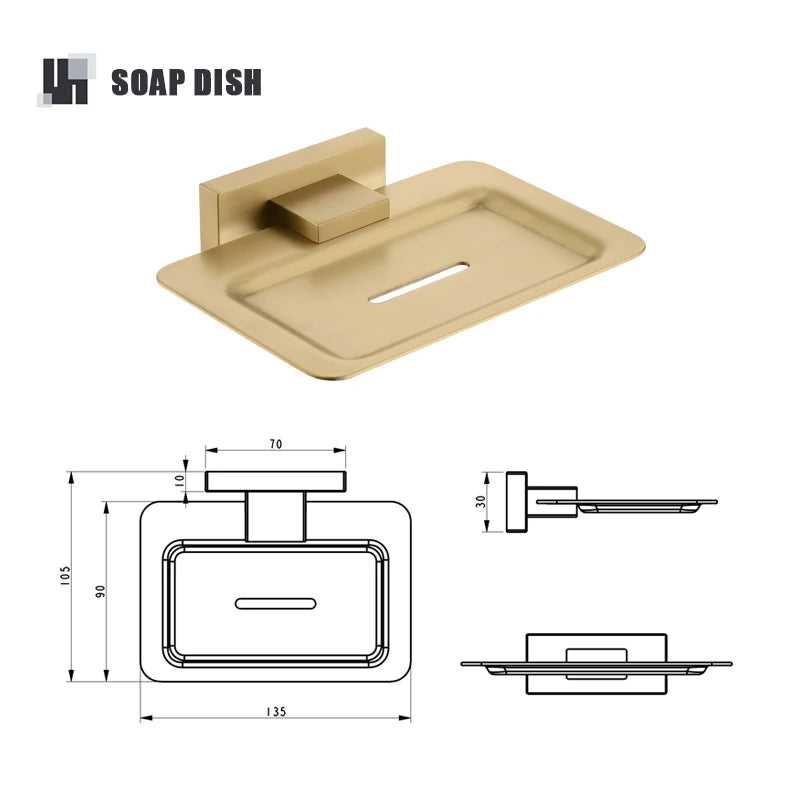 Brushed Gold Bathroom Accessories Set Toilet Brush Holder Toilet Paper Holder Towel Bar Rail Rack Hanger Hook Soap Dish Hardware