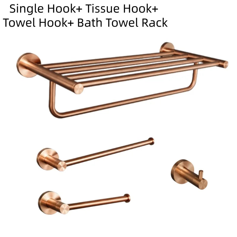 Brushed Rose Gold Bathroom Accessories Set Towel Rack, Tissue Rack, Soap Dish, Toilet Brush, Towel Rack Stainless Steel Hardware