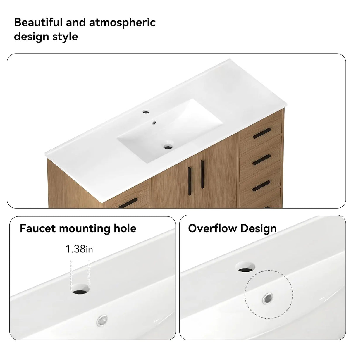 48" Bathroom Vanity with Sink,Single Sink Cabinet with 9 Drawers & 2 Soft-Close Doors, Modern Wood Storage,