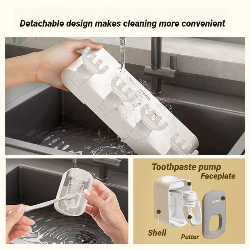 Family Set Toothbrush Holder Wall Mounted No Drill Dust Proof Organizer With Toothpaste Dispenser Bathroom Home Accessories