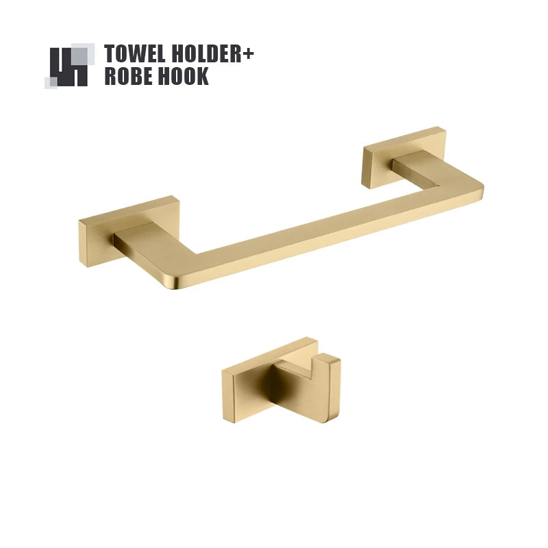 Brushed Gold Bathroom Accessories Set Toilet Brush Holder Toilet Paper Holder Towel Bar Rail Rack Hanger Hook Soap Dish Hardware