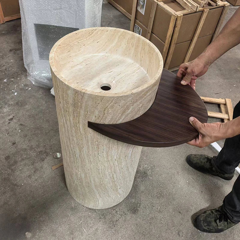 Natural Travertine Bathroom Sinks European Outdoor Pedestal Basin Household Floor-standing Washbasin Nordic Bathroom Accessories