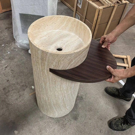 Natural Travertine Bathroom Sinks European Outdoor Pedestal Basin Household Floor-standing Washbasin Nordic Bathroom Accessories