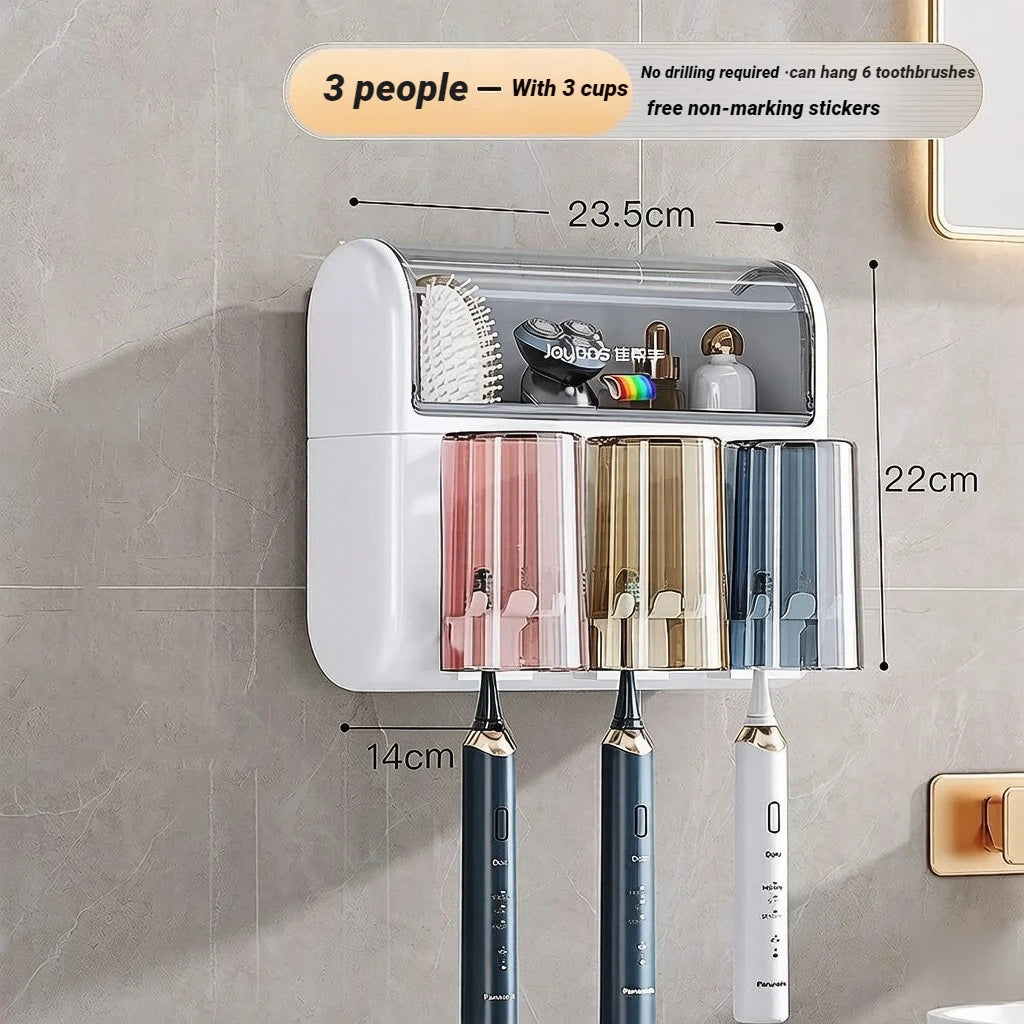 Family Set Toothbrush Holder Wall Mounted No Drill Dust Proof Organizer With Toothpaste Dispenser Bathroom Home Accessories
