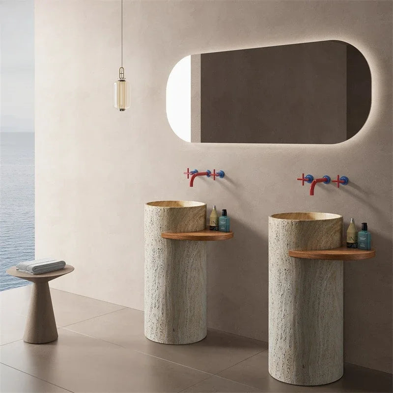 Natural Travertine Bathroom Sinks European Outdoor Pedestal Basin Household Floor-standing Washbasin Nordic Bathroom Accessories
