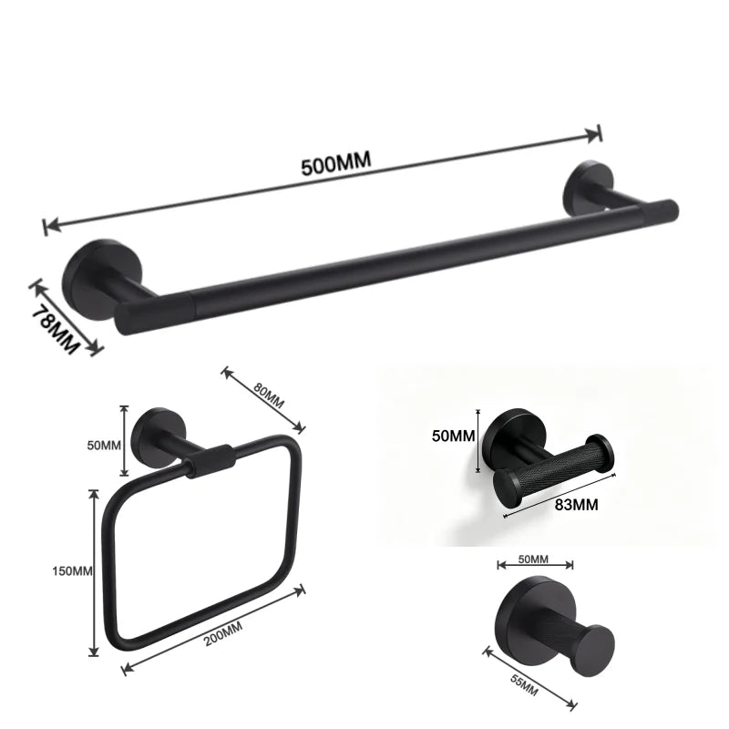 Matt Black Wall-mounted Elegant Bathroom Set Paper Towel Stick Toilet Bathrobe Hook Double Cup Holder Double Soap Dispenser
