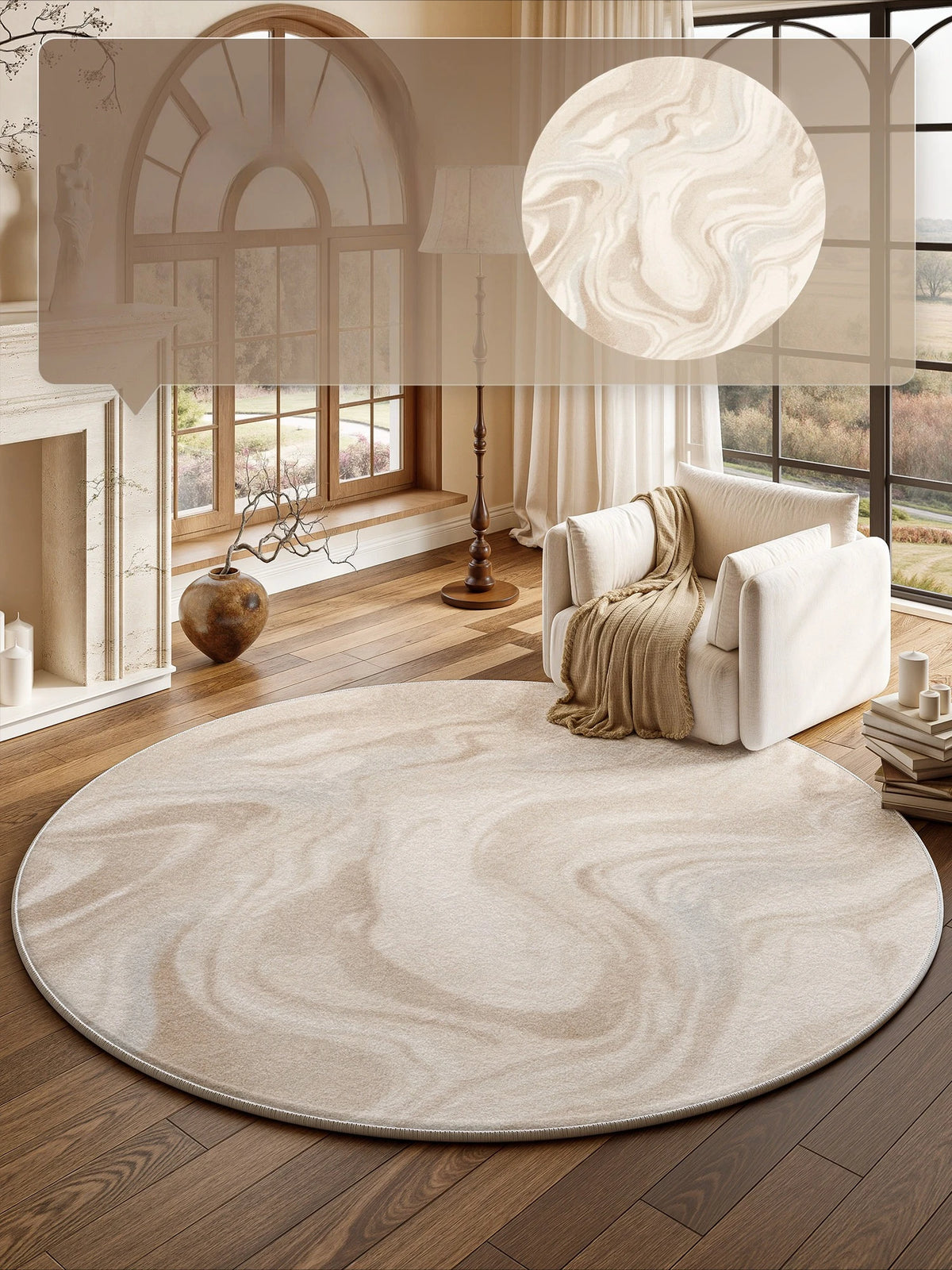 French Style Bedroom Decor Round Carpet Fluffy Soft Carpets for Living Room Thick Plush Bedside Floor Mat Washable Cloakroom Rug