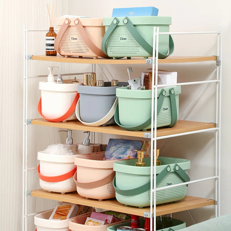 Plastic Storage Basket with Handle Portable Shower Caddy Tote Organizer Basket Bin for Bathroom Kitchen Dorm Room Bedroom