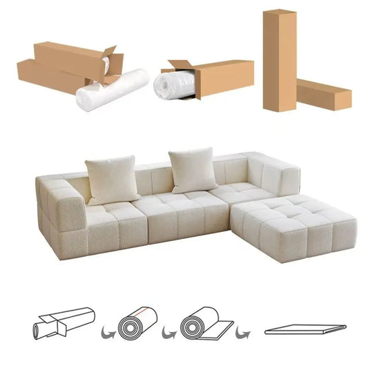 Living Room Compressed Vacuum Sofas Modern Small Apartment Fabric Living Room Sofa Cream Style Marshmallow Sofa Free Combination