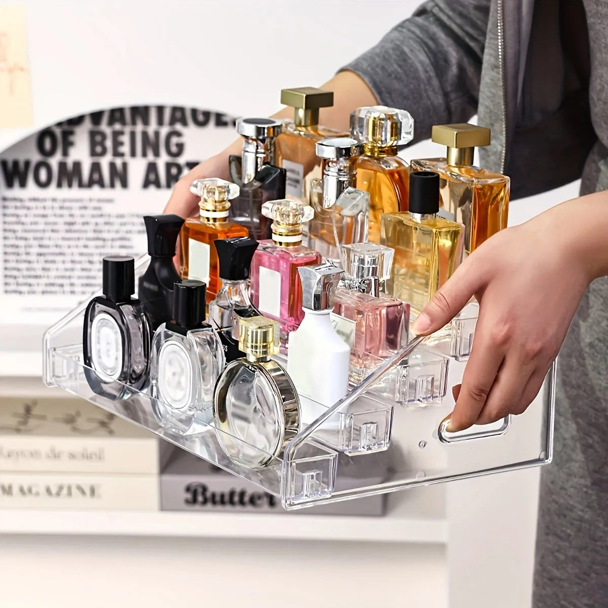 1pc,Transparent multi-layer perfume storage rack, cosmetics display rack, dressing table sorting rack, nail polish rack