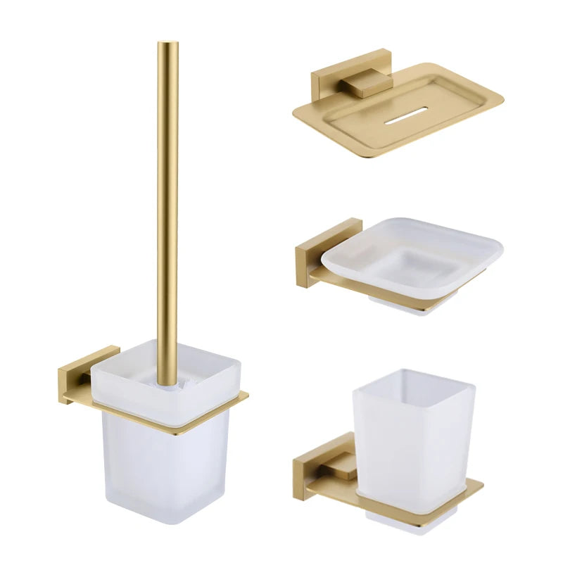 Brushed Gold Bathroom Accessories Set Toilet Brush Holder Toilet Paper Holder Towel Bar Rail Rack Hanger Hook Soap Dish Hardware