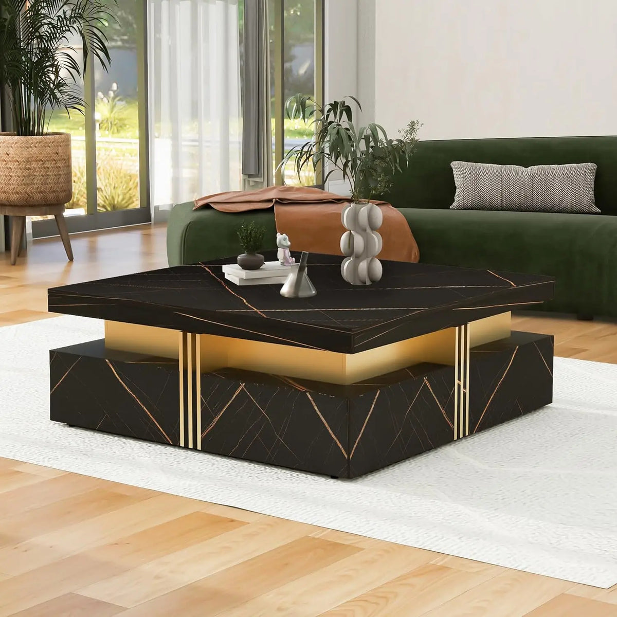 Modern Round Movable Coffee Table with Casters, 2 Drawers, Marble Pattern Sintered Stone Top, White, 29.5",