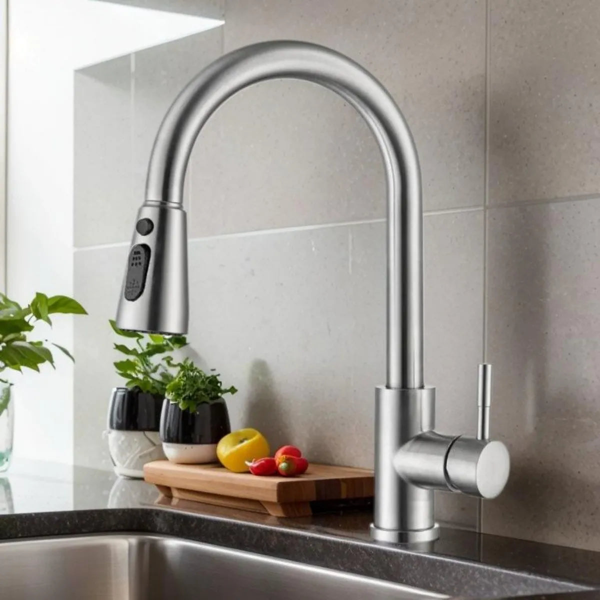 Kitchen Faucet with Pull-Out Spray Head Sink Mixer Tap 360° Rotation 3 Spray Water Modes Modern Kitchen Sink Faucet