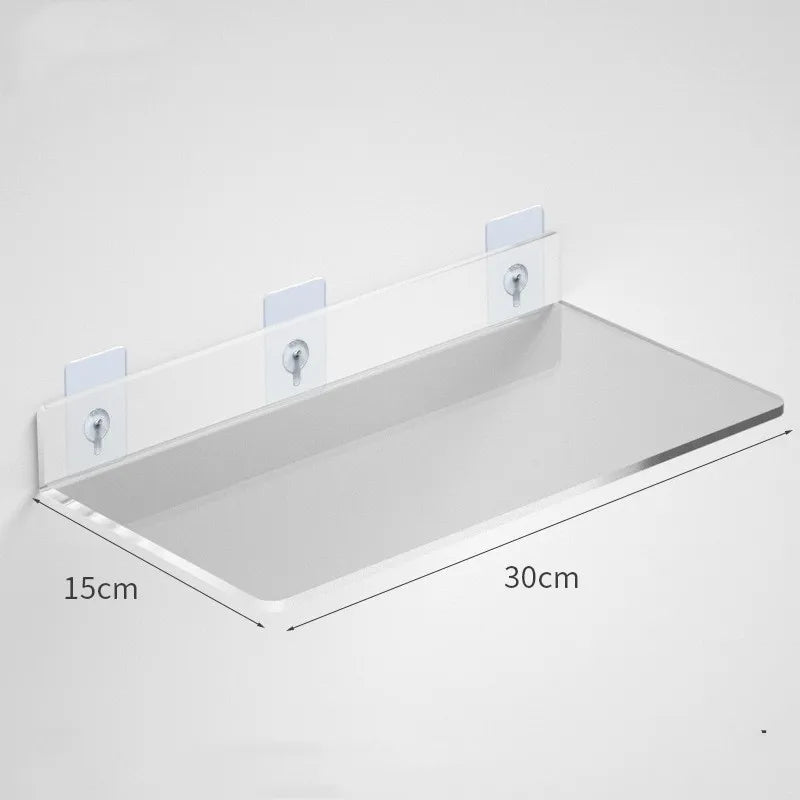 1pc Clear Acrylic Storage Rack Wall Mounted Book Floating Shelf Makeup Display Stand Holder Bathroom Kitchen Organizer