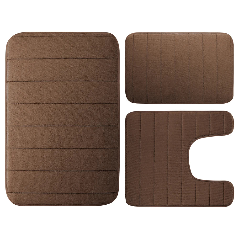 Velvet Memory Foam Bathroom Rug Set Of 3 Water Absorption Non Slip Extra Soft Bath Mats Machine Washable&Dry Toilet Floor Mat