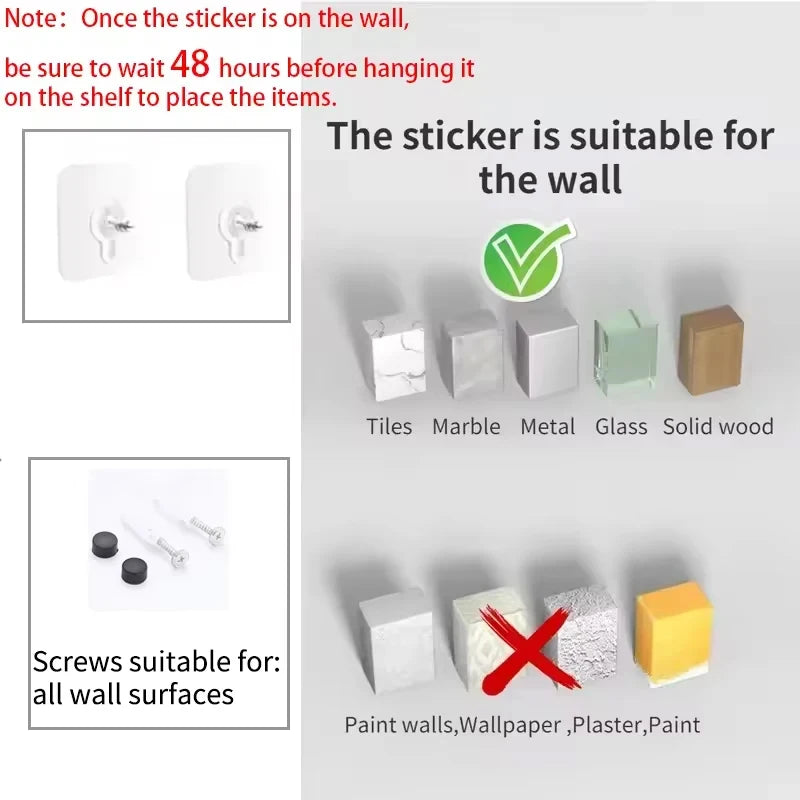 No Drilling Storage Rack Wall Shower Wall Shelf Kitchen White Finish for Modern Bathroom Organizer Home Space-Saving Accessories