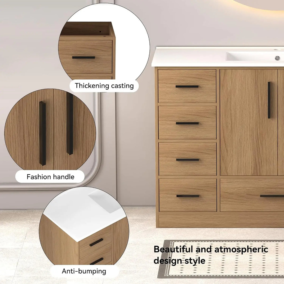 48" Bathroom Vanity with Sink,Single Sink Cabinet with 9 Drawers & 2 Soft-Close Doors, Modern Wood Storage,