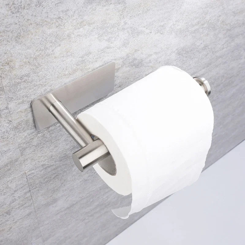 Adhesive Toilet Roll Paper Towel Holder Organizer Punch-free Tissue Dispenser Wall Mount Storage Kitchen Bathroom No Drill