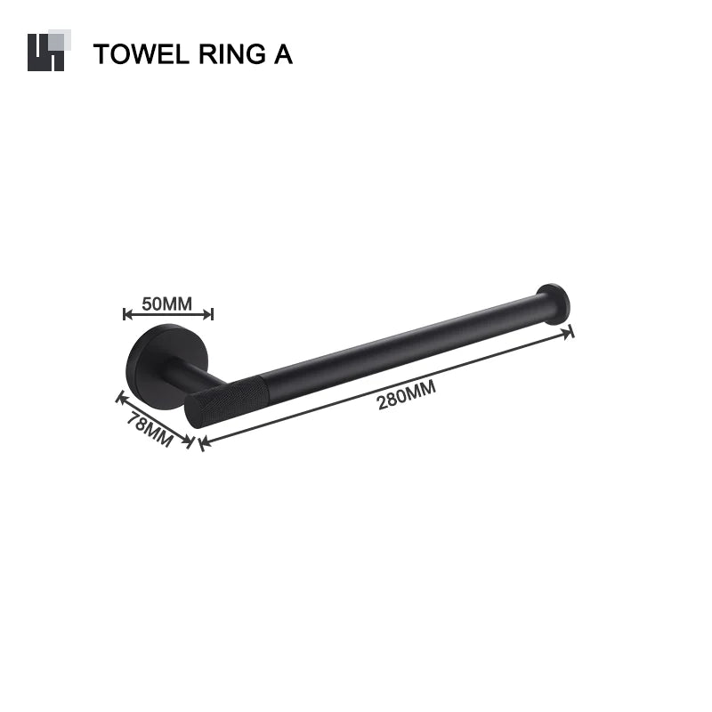 Matt Black Wall-mounted Elegant Bathroom Set Paper Towel Stick Toilet Bathrobe Hook Double Cup Holder Double Soap Dispenser