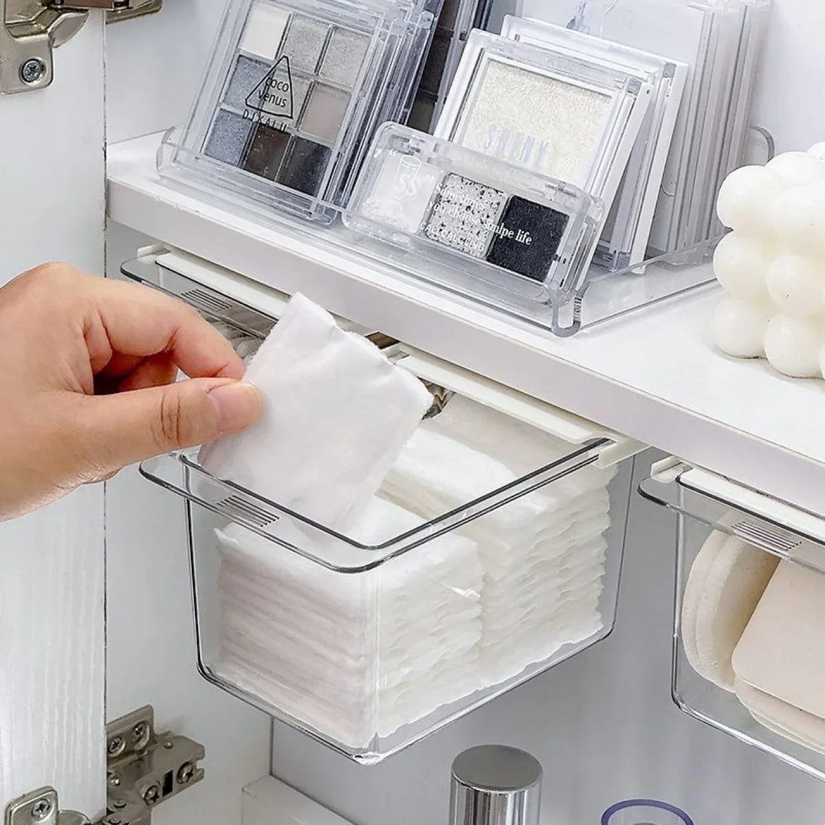Transparent Bathroom Cotton Stick Makeup Cotton Bathroom Pull-Out Storage Drawer Style Storage Box Under The Mirror Cabinet