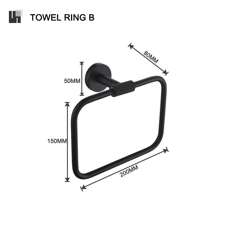 Matt Black Wall-mounted Elegant Bathroom Set Paper Towel Stick Toilet Bathrobe Hook Double Cup Holder Double Soap Dispenser