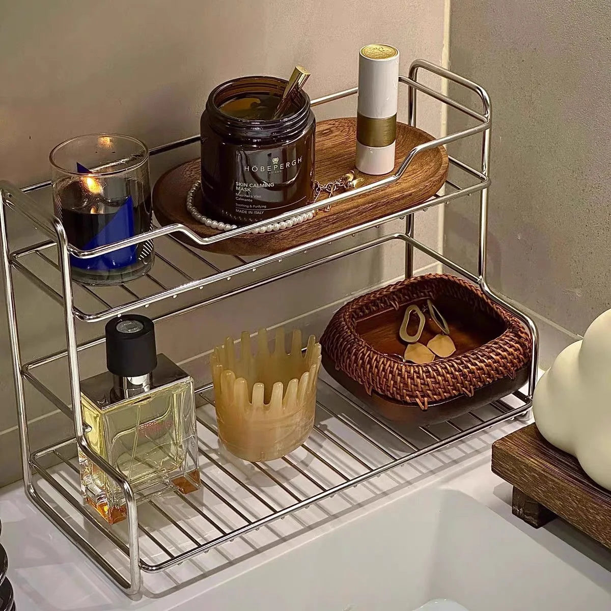 Bathroom Countertops Storage Rack Dressing Table Storage Racks Cosmetic Storage Basket Iron Bathroom Room Storage Organizer