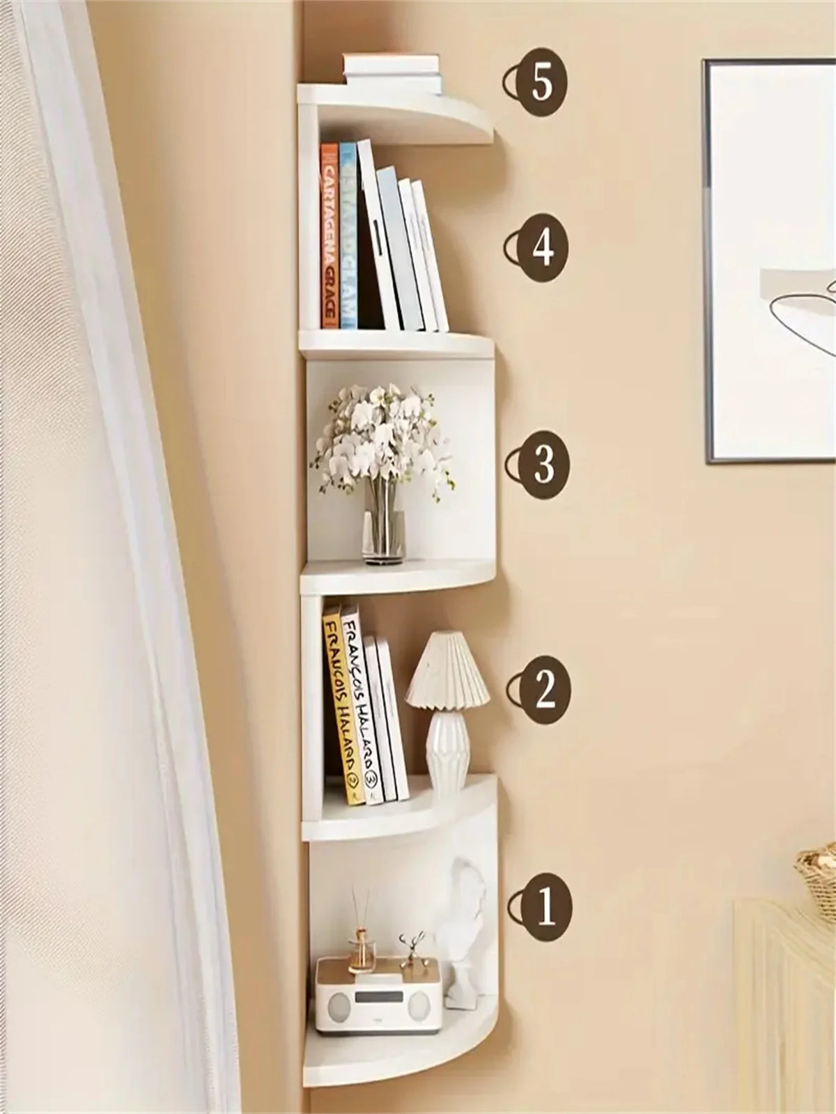 5-Tier Corner Floating Shelf Unit, Wall-Mounted Plastic Storage Rack, Space-Saving Triangular Design, Suitable for Living Room, Bedroom, Bathroom, Bathroom Decor and Accessories, Practical Storage Shelf