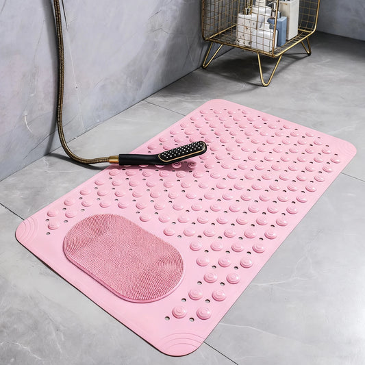 Non-Slip Bath Mat with Massage Feature Oblong Shower Floor Rug Non-Textile Water Absorbent Bathroom Mat with Suction Cups