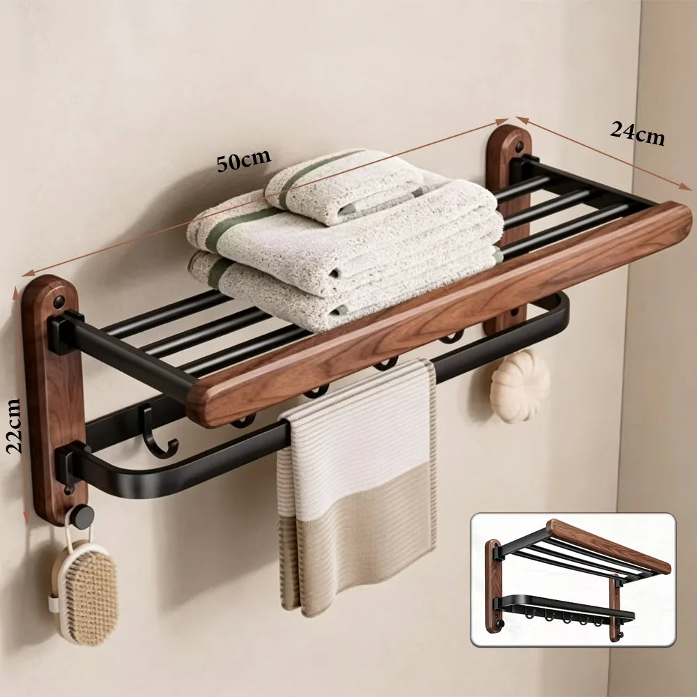 Walnut Wood Bathroom Accessories Set Wall Mounted Towel Rack Shelf Toilet Paper Holder Bathroom Hardware Kit Shower Organizer