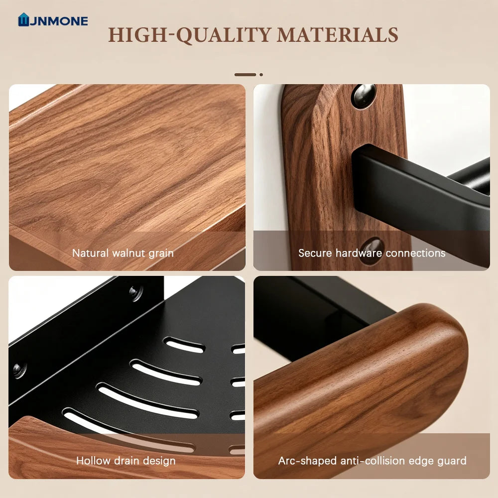 Walnut Wood Bathroom Accessories Set Wall Mounted Towel Rack Shelf Toilet Paper Holder Bathroom Hardware Kit Shower Organizer