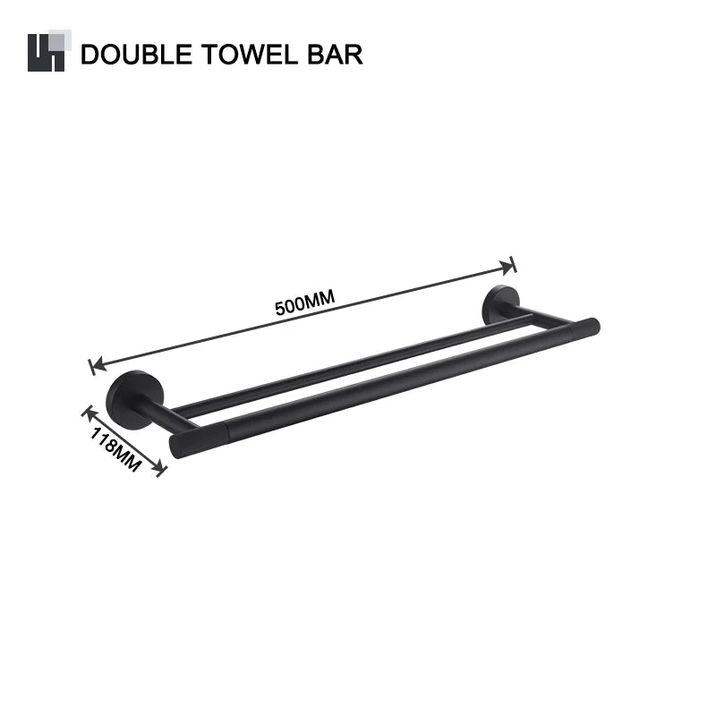Matt Black Wall-mounted Elegant Bathroom Set Paper Towel Stick Toilet Bathrobe Hook Double Cup Holder Double Soap Dispenser