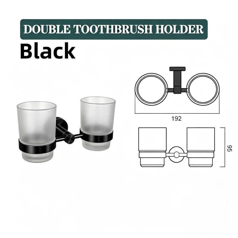 Matt Black Wall-mounted Elegant Bathroom Set Paper Towel Stick Toilet Bathrobe Hook Double Cup Holder Double Soap Dispenser