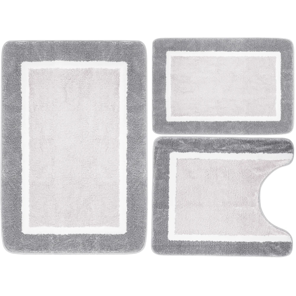 Velvet Memory Foam Bathroom Rug Set Of 3 Water Absorption Non Slip Extra Soft Bath Mats Machine Washable&Dry Toilet Floor Mat