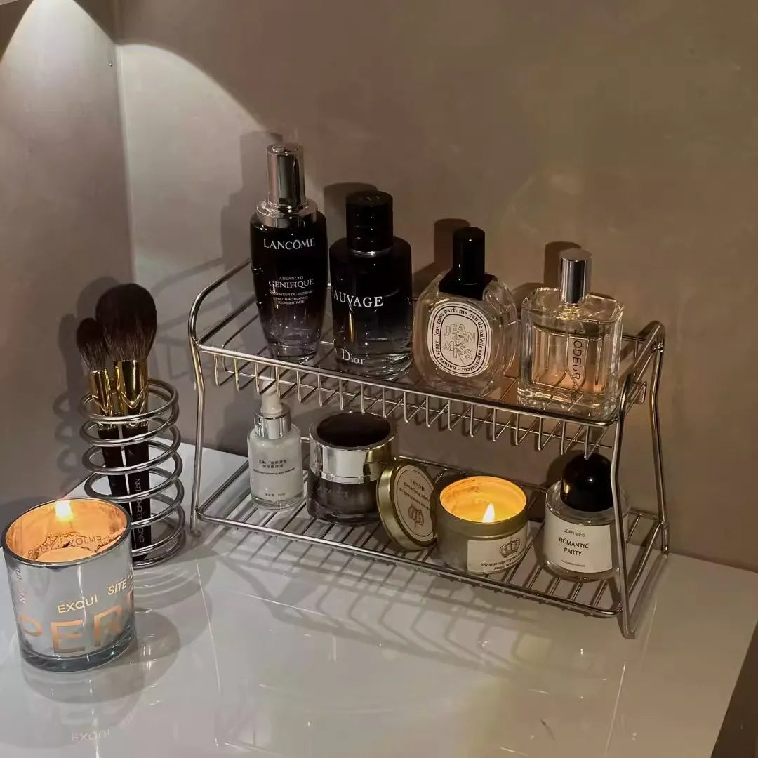 Bathroom Countertops Storage Rack Dressing Table Storage Racks Cosmetic Storage Basket Iron Bathroom Room Storage Organizer