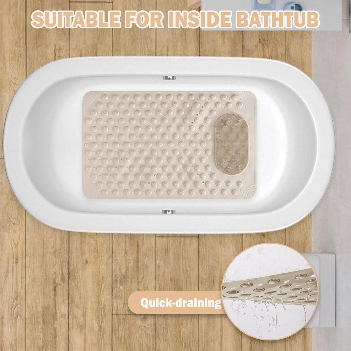 Non-Slip Bath Mat with Massage Feature Oblong Shower Floor Rug Non-Textile Water Absorbent Bathroom Mat with Suction Cups