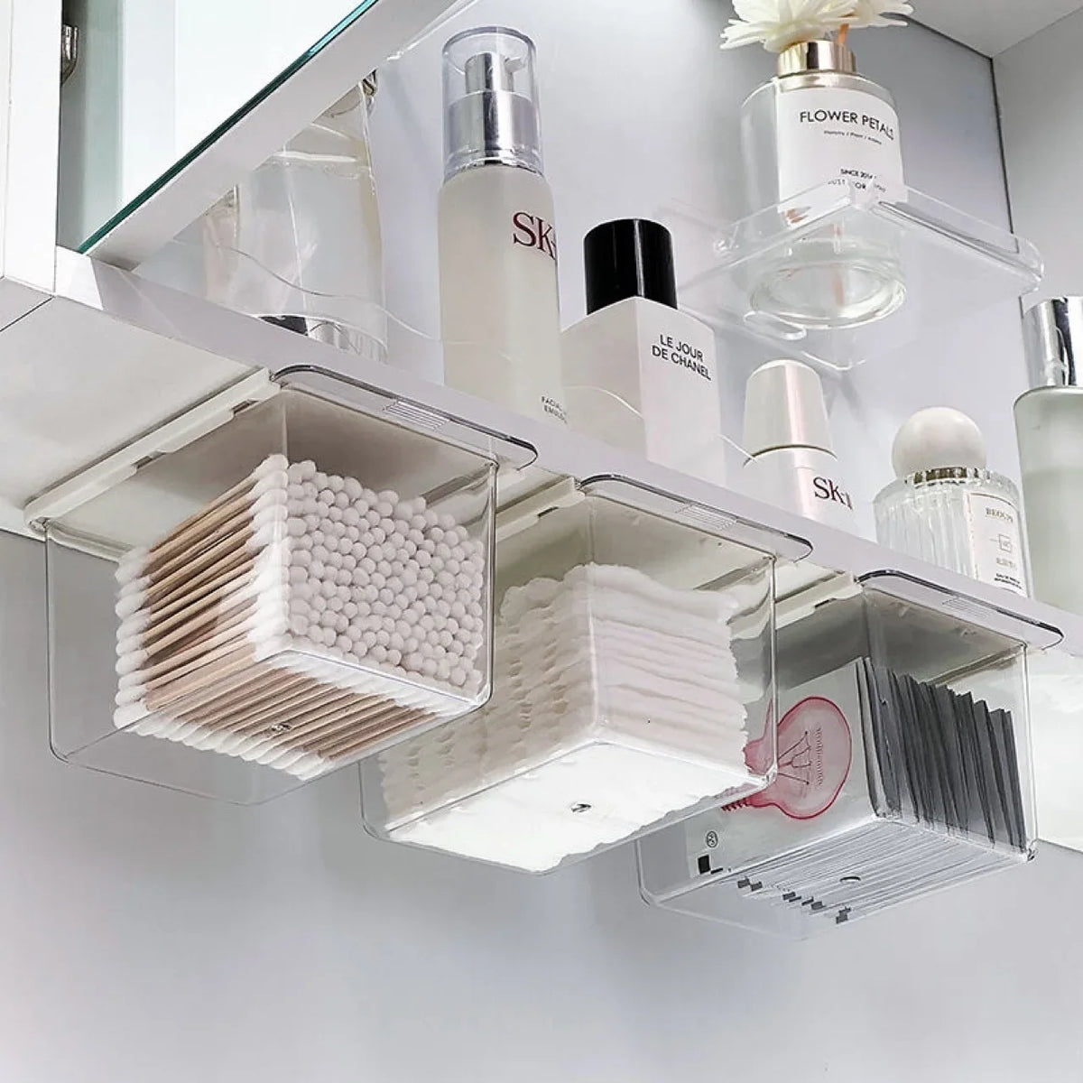 Transparent Bathroom Cotton Stick Makeup Cotton Bathroom Pull-Out Storage Drawer Style Storage Box Under The Mirror Cabinet